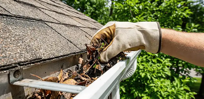 Gutter cleaning removing leaves and debris from roof gutters in Pembroke Pines, FL