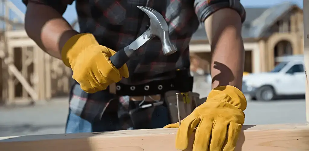 Handyman fixing wood trim with a hammer for home repairs in Pembroke Pines, FL