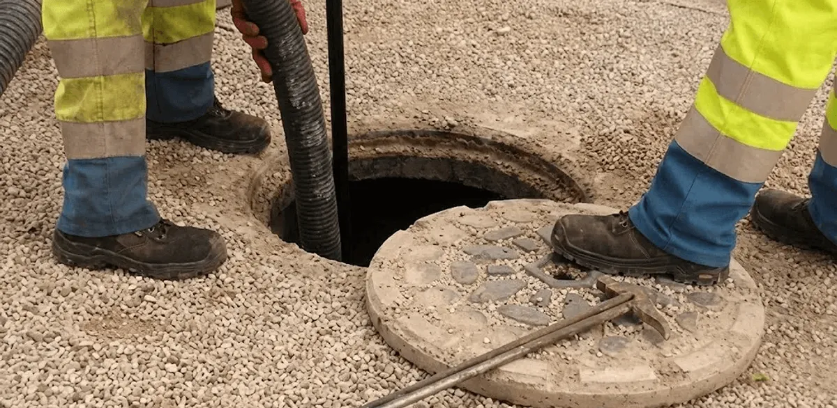 Drain cleaning crew clearing a sewer access point with professional equipment in Pembroke Pines, FL