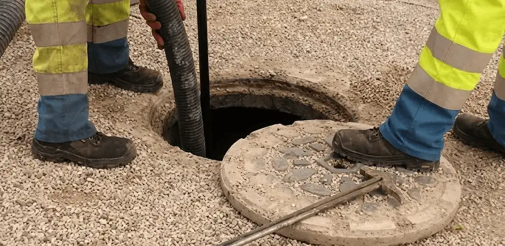 Drain cleaning crew clearing a sewer access point with professional equipment in Pembroke Pines, FL